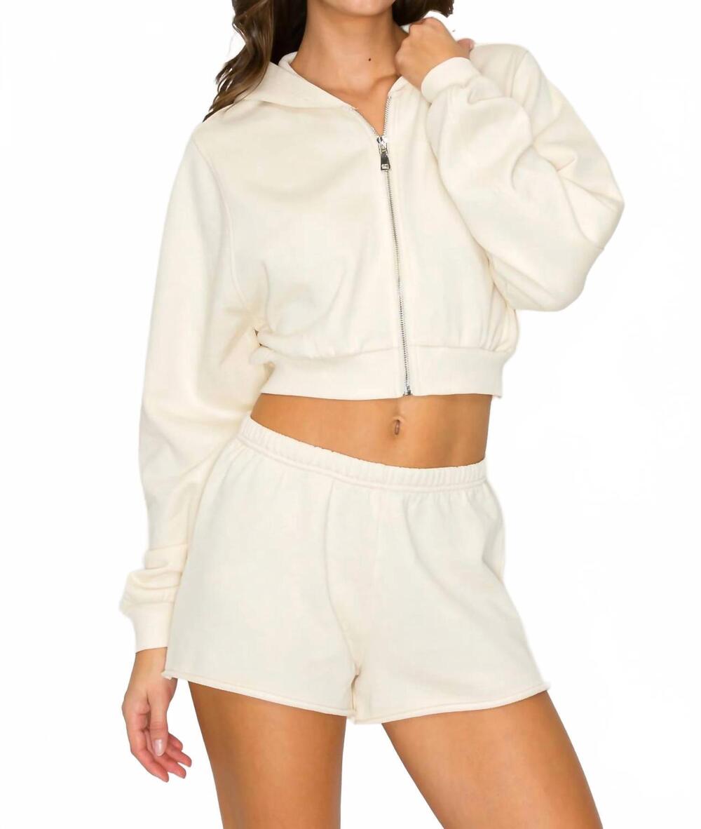 NEW KNIT RIOT cove crop zip hoodie in cream